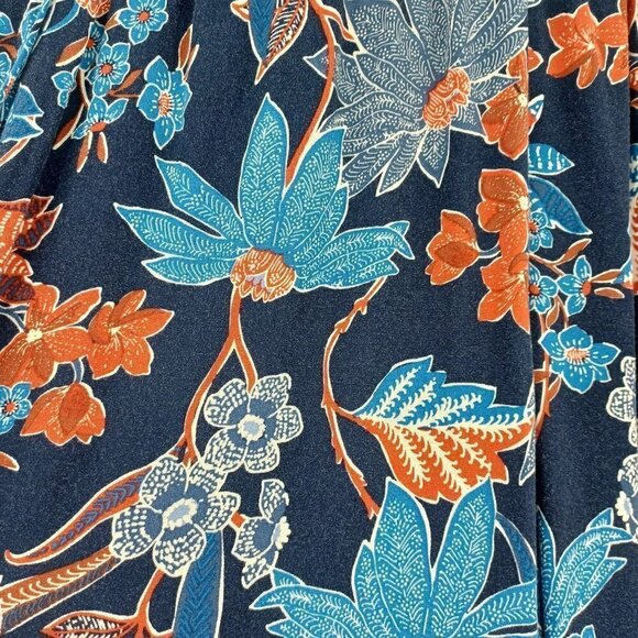 J. Jill Sarasa Tropical Full Leg Cropped Pants Blue Women's M Floral Beach Boho - Picture 4 of 10